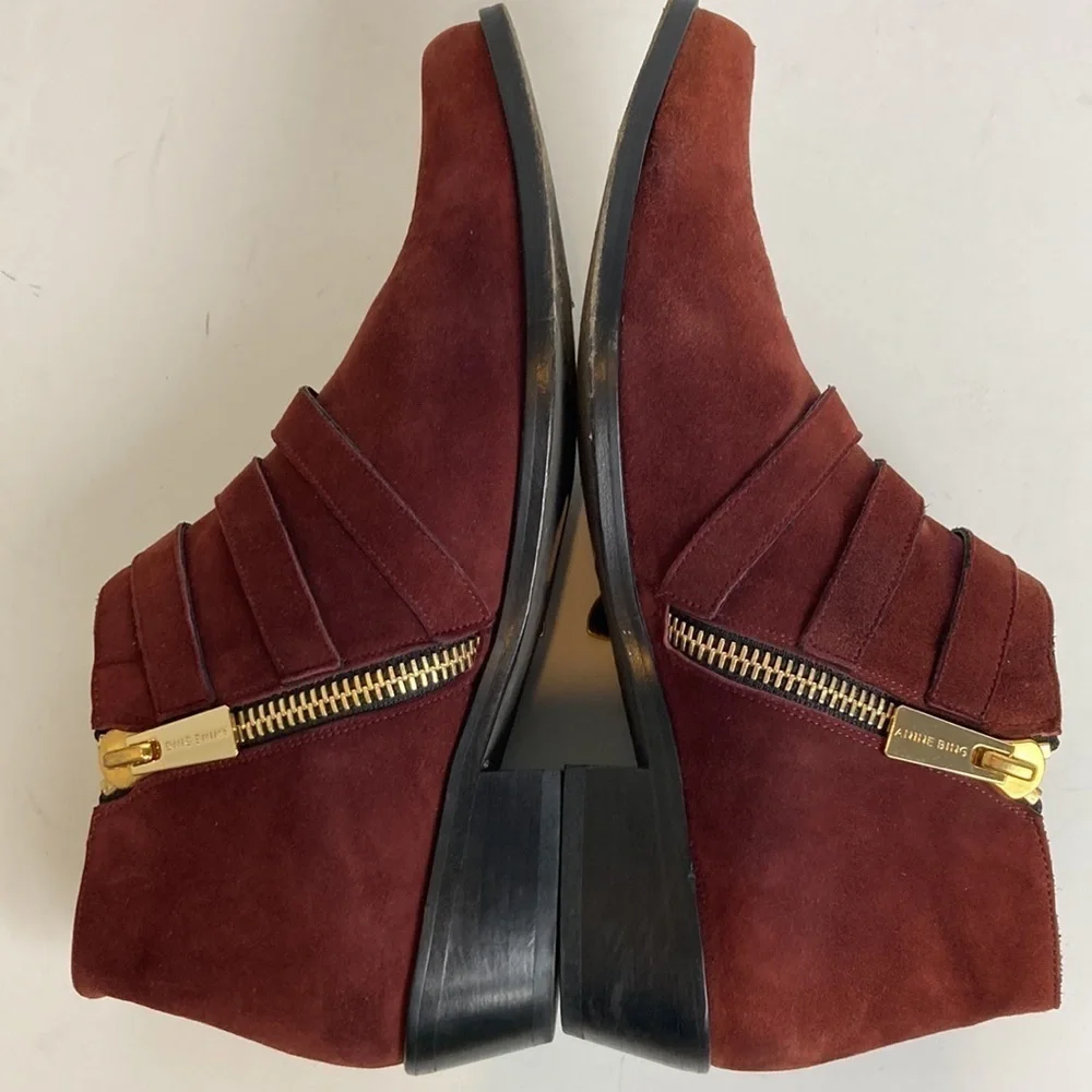 Anine Bing Witchy Western Emma Boots Burgundy Gold Triple Buckle Luxury Cowboy - Picture 14 of 16